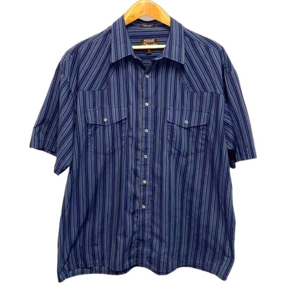 Outlaw Vintage 90s Blue Stripe Pearl Snap Short Sleeve Western Shirt Size 1X Big - Picture 9 of 10